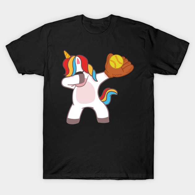 Softball Unicorn Dabbing T-Shirt by KAWAIITEE